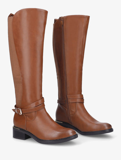 Bottes élastiquées en simili et empiècement métal - Camel - 4