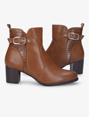 Bottines à détail croco - Camel - 1