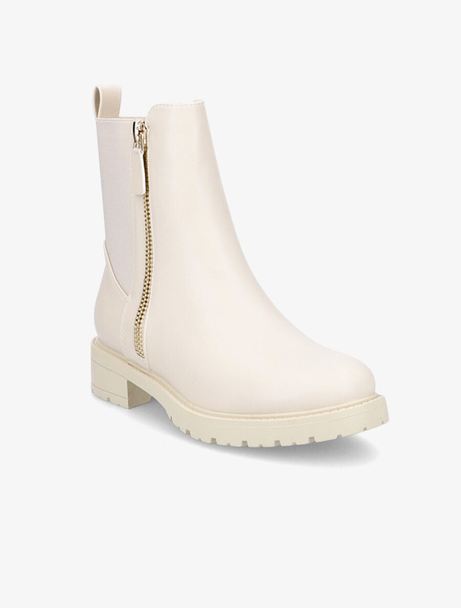 Bottines élastiquées à zip décoratif - Beige - 2