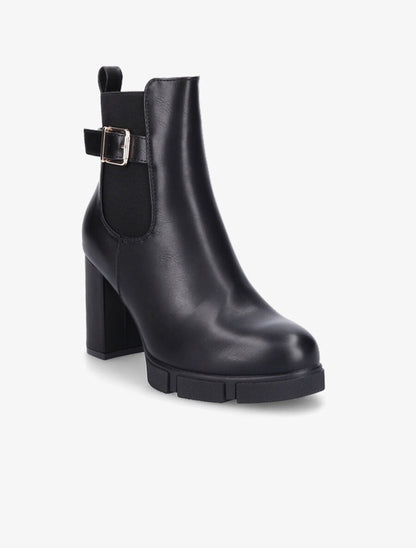 Bottines à talon et boucle en simili - Noir - 2
