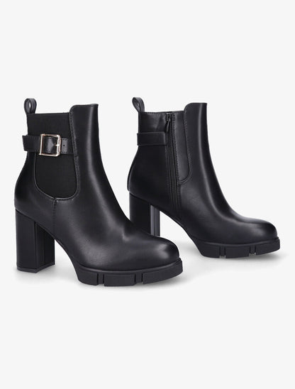 Bottines à talon et boucle en simili - Noir - 4