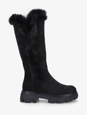 Bottes en suédine et fausse fourrure - Noir - 1