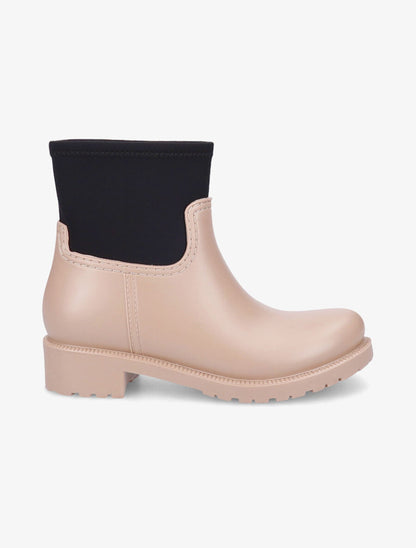 Bottines en caoutchouc et tissu - Beige - 5
