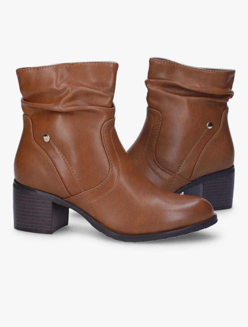 Bottines effet plissé à coutures stylisées - Camel - 1