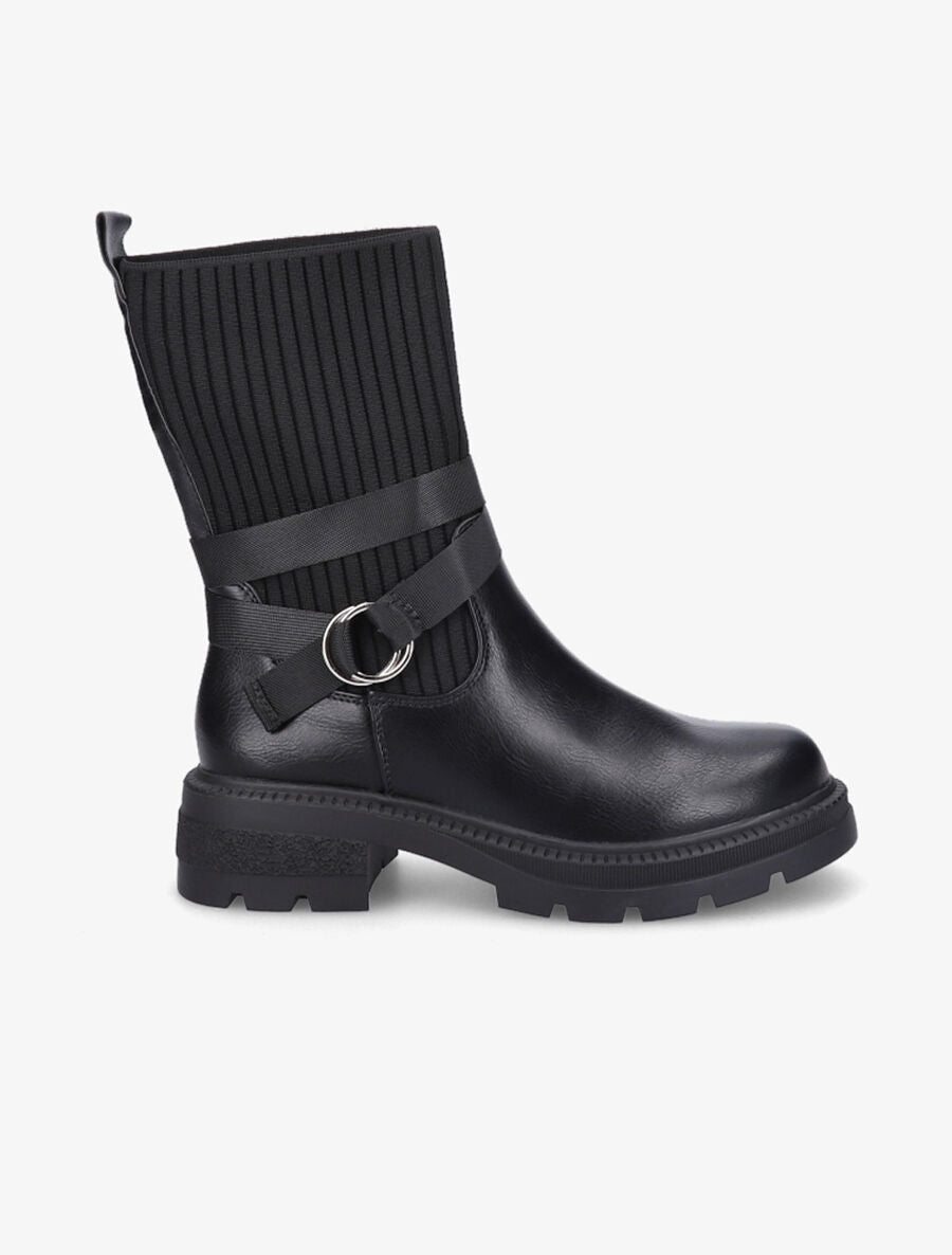 Bottines style chaussettes à boucle amovible - Noir - 1