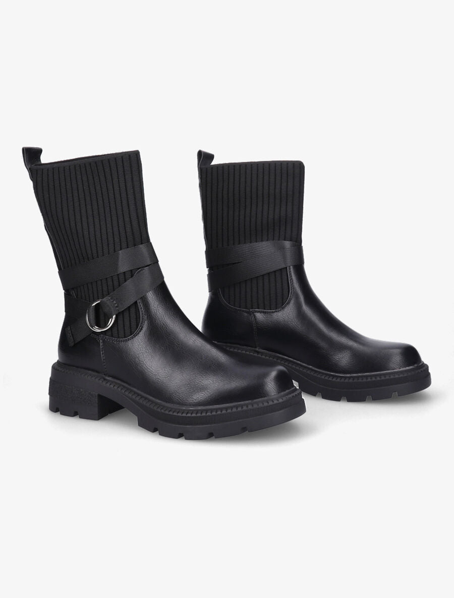 Bottines style chaussettes à boucle amovible - Noir - 4