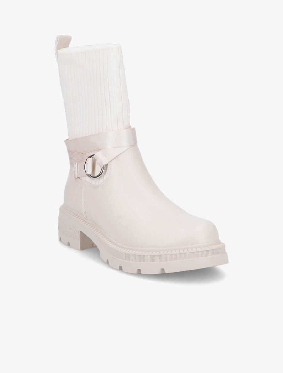 Bottines style chaussettes à boucle amovible - Crème - 2