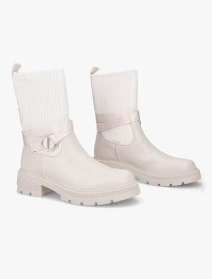 Bottines style chaussettes à boucle amovible - Crème - 4