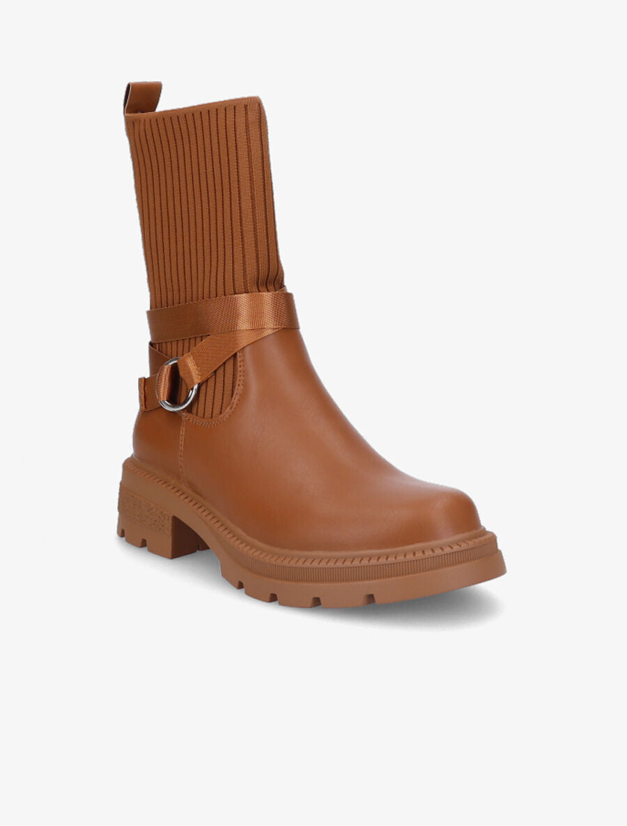 Bottines style chaussettes à boucle amovible - Camel - 2