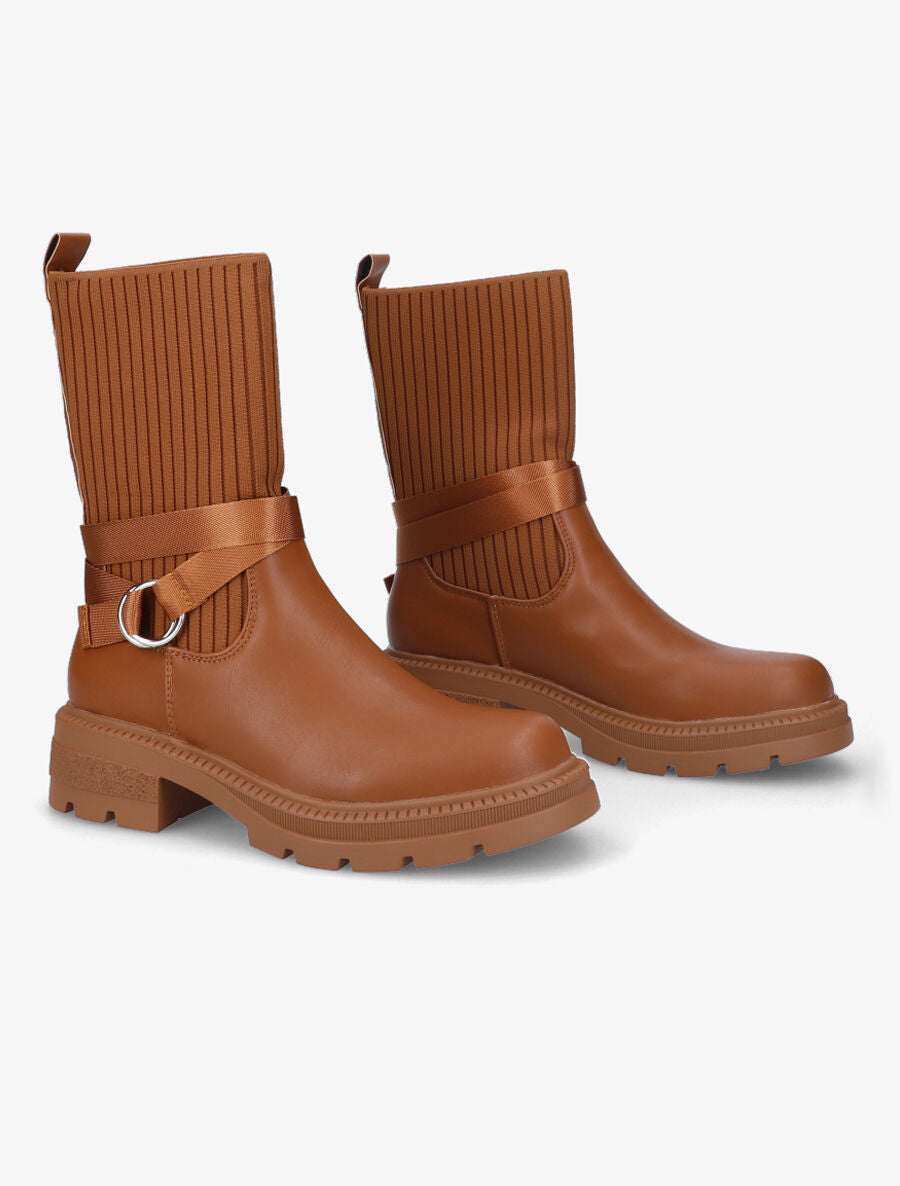 Bottines style chaussettes à boucle amovible - Camel - 4