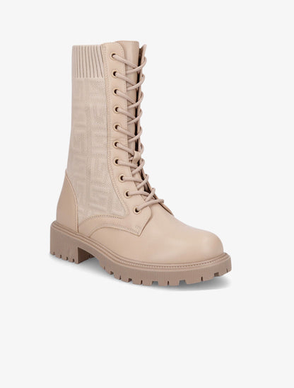 Bottines style chaussettes à motif grec - Beige foncé - 2