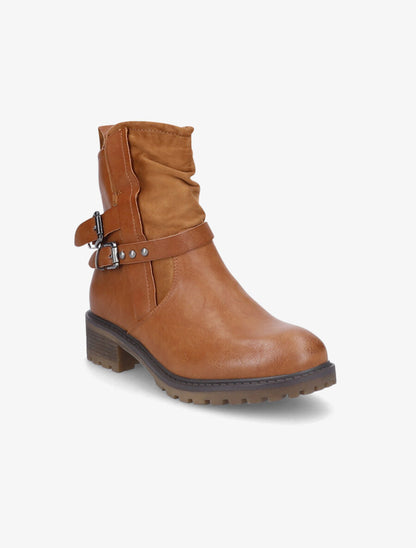 Bottines en simili et en suédine - Camel - 2