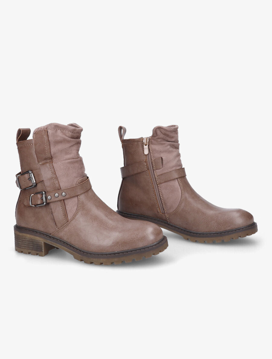 Bottines en simili et en suédine - Taupe - 4