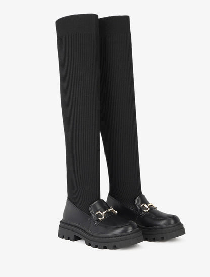 Cuissardes style chaussette à boucle - Noir - 4