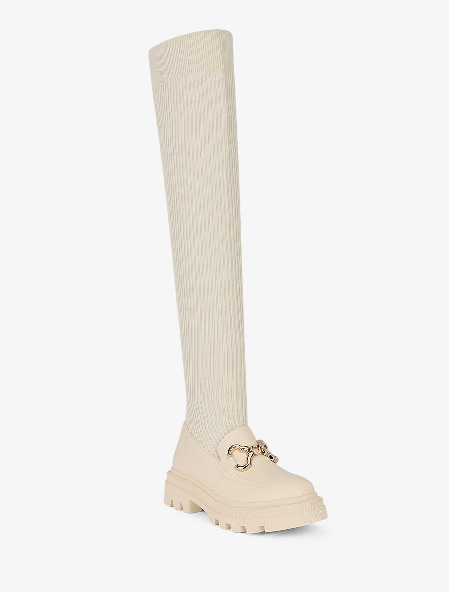 Cuissardes style chaussette à boucle - Beige - 3
