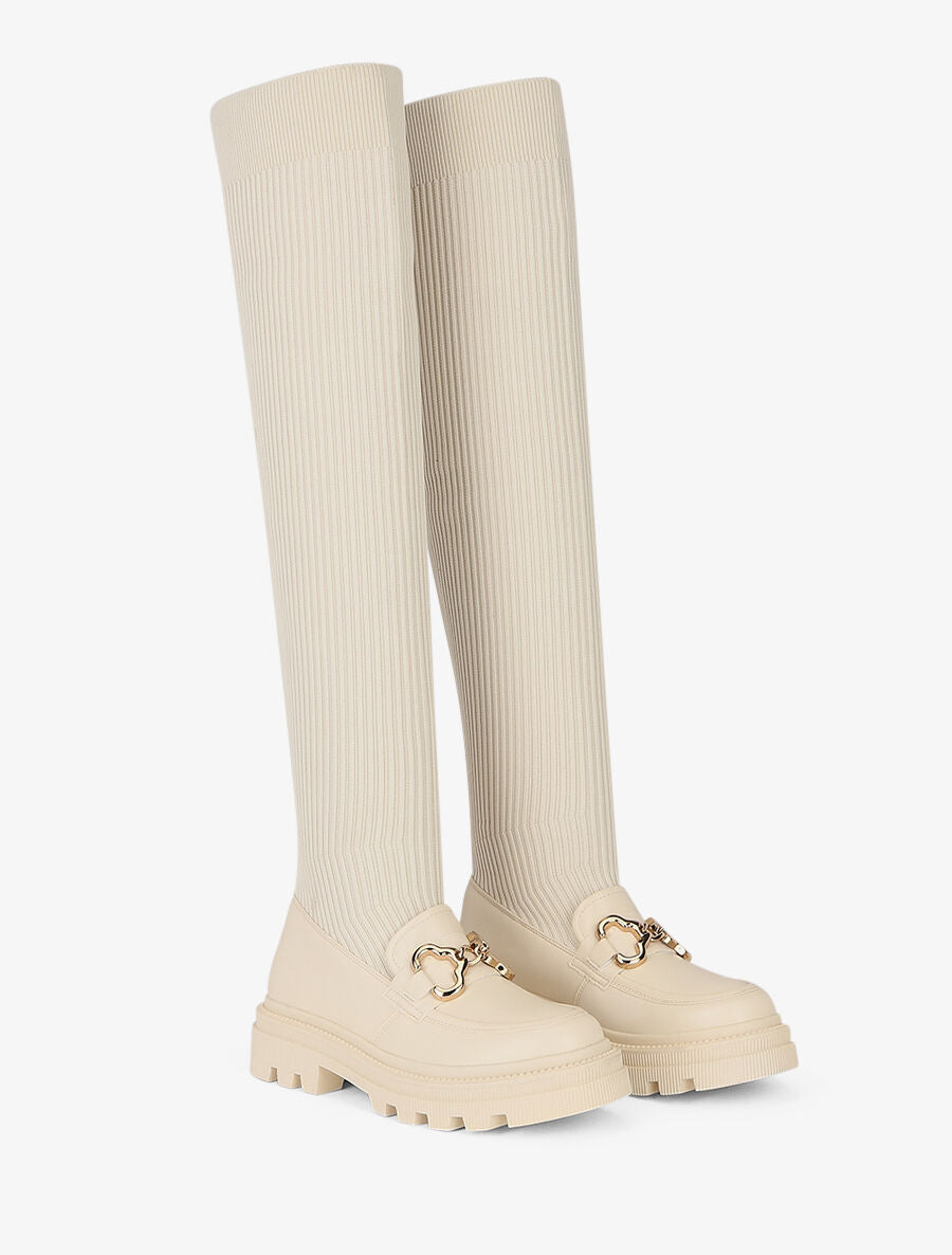 Cuissardes style chaussette à boucle - Beige - 4