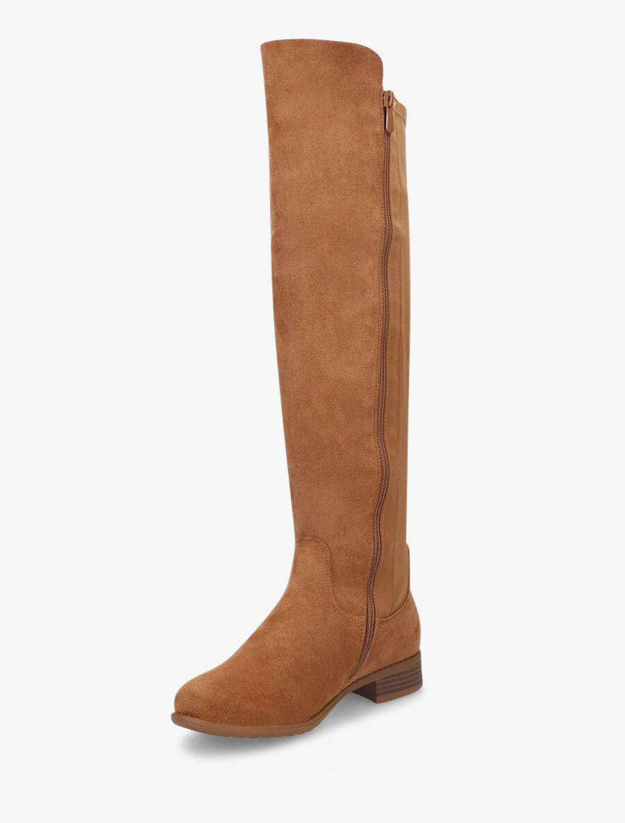Bottes plates en suédine et tissu - Camel - 3