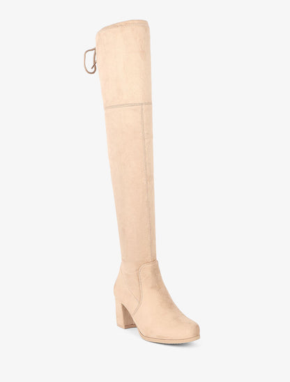 Cuissardes en suédine à talon - Beige - 3