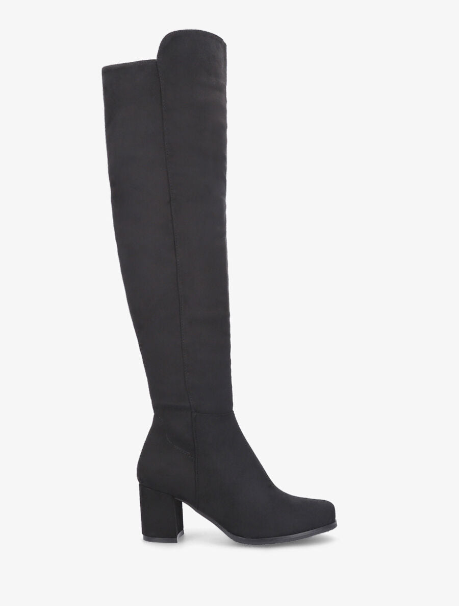 Bottes en suédine à talon épais - Noir - 5