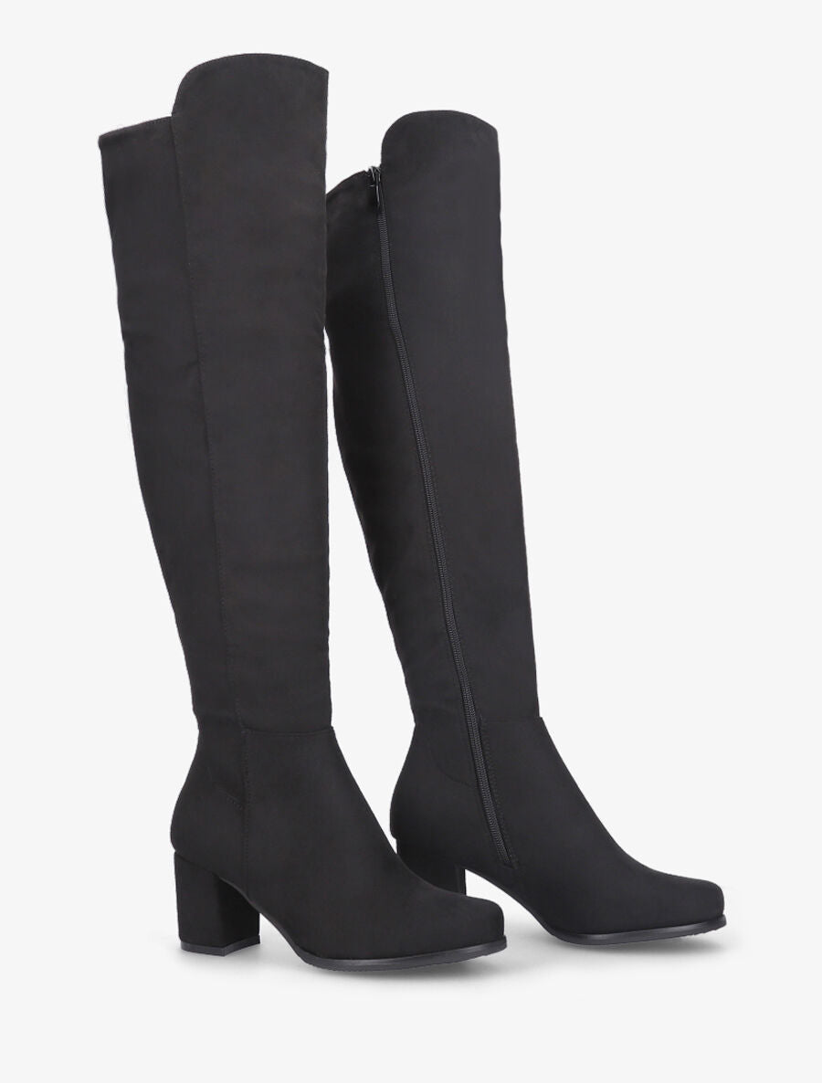 Bottes en suédine à talon épais - Noir - 4