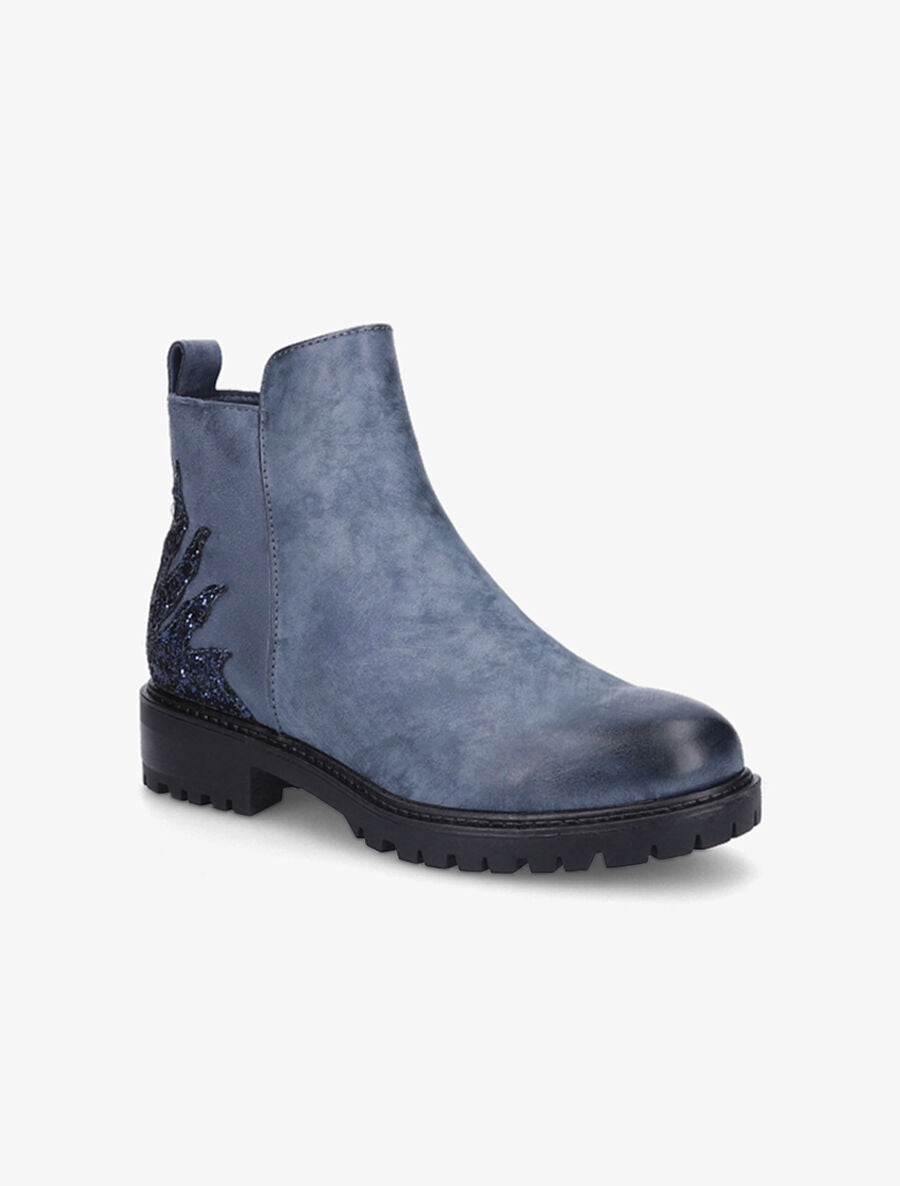 Bottines bi-matière et paillettes - Bleu - 2