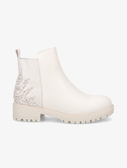 Bottines bi-matière et paillettes - Beige - 1