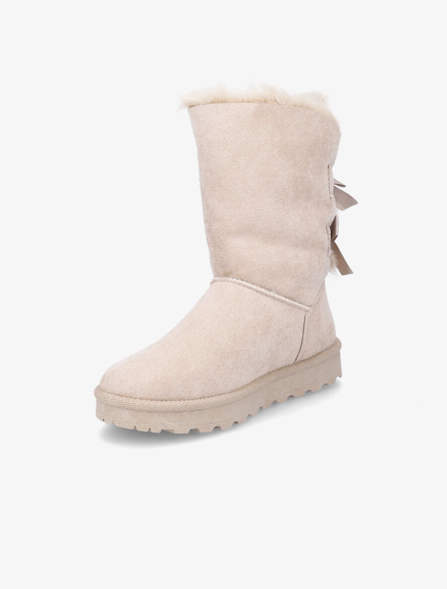 Boots en suédine à noeud - Beige - 3
