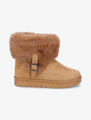 Boots en suédine à fourrure et boucle - Camel - 5