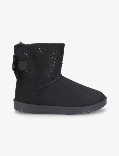 Boots fourrées en suédine à strass - Noir - 5