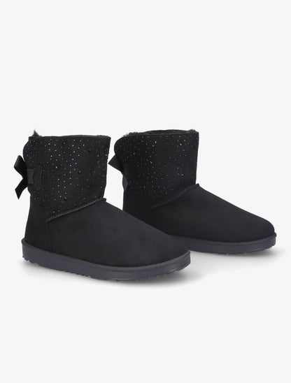 Boots fourrées en suédine à strass - Noir - 4