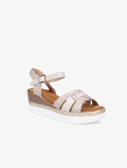 Sandales en simili talon compensé tressé - Beige - 2