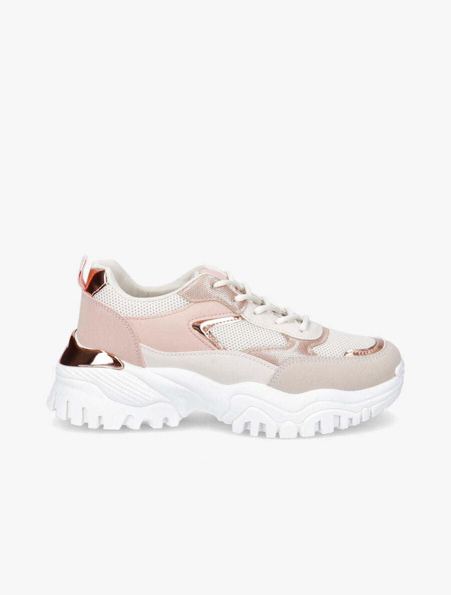 Sneakers à contrefort contrastant et détail métallique - Rose - 1