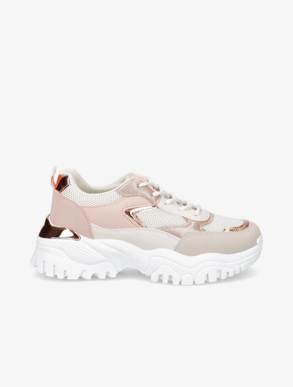 Sneakers à contrefort contrastant et détail métallique - Rose - 1