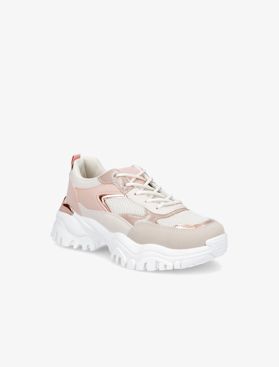 Sneakers à contrefort contrastant et détail métallique - Rose - 2