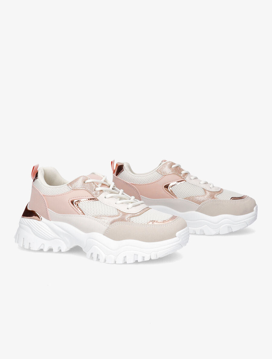 Sneakers à contrefort contrastant et détail métallique - Rose - 4