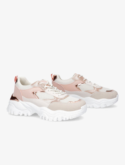 Sneakers à contrefort contrastant et détail métallique - Rose - 4