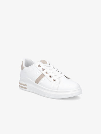 Baskets classiques en simili - Blanc/beige - 2