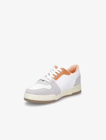 Sneakers en simili et suédine - Orange - 3