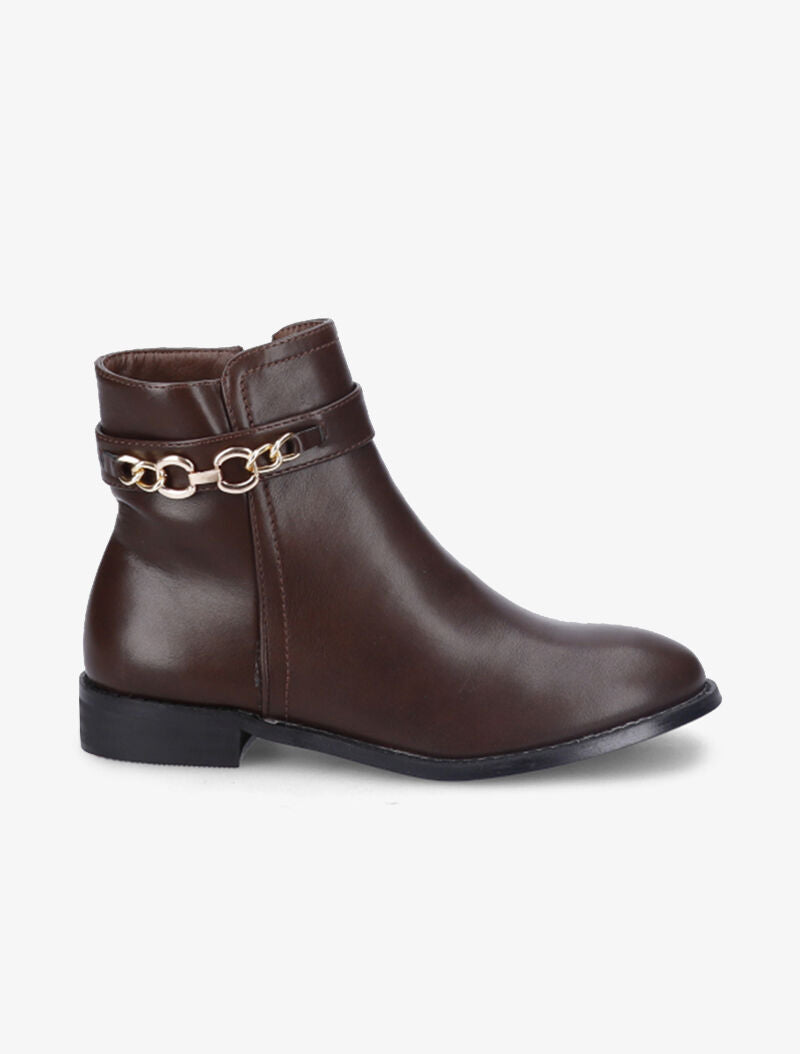 Bottines à chaîne décorative dorée - Marron - 2