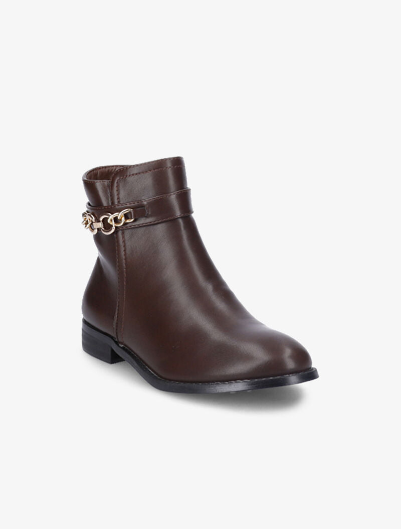 Bottines à chaîne décorative dorée - Marron - 3