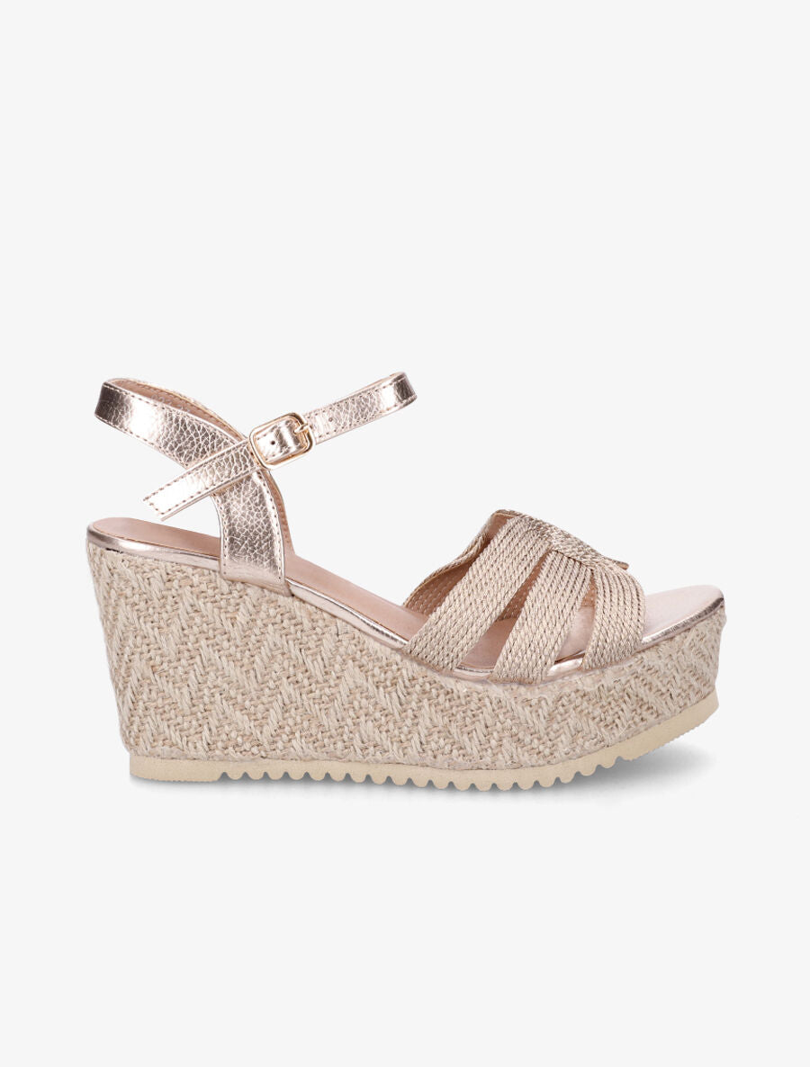 Sandales compensées en simili et tissu - Rose gold - 5
