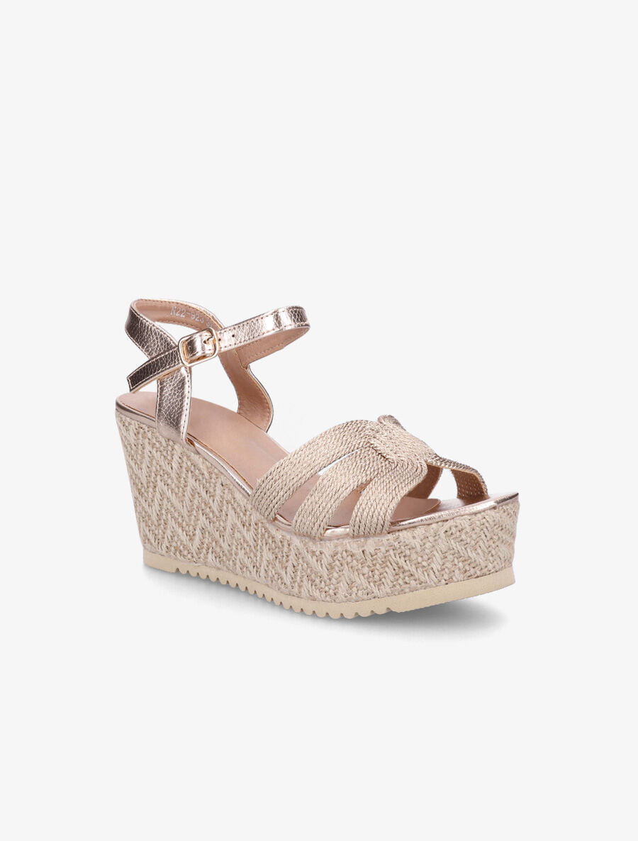 Sandales compensées en simili et tissu - Rose gold - 2