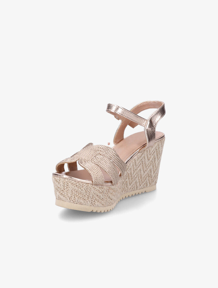 Sandales compensées en simili et tissu - Rose gold - 3