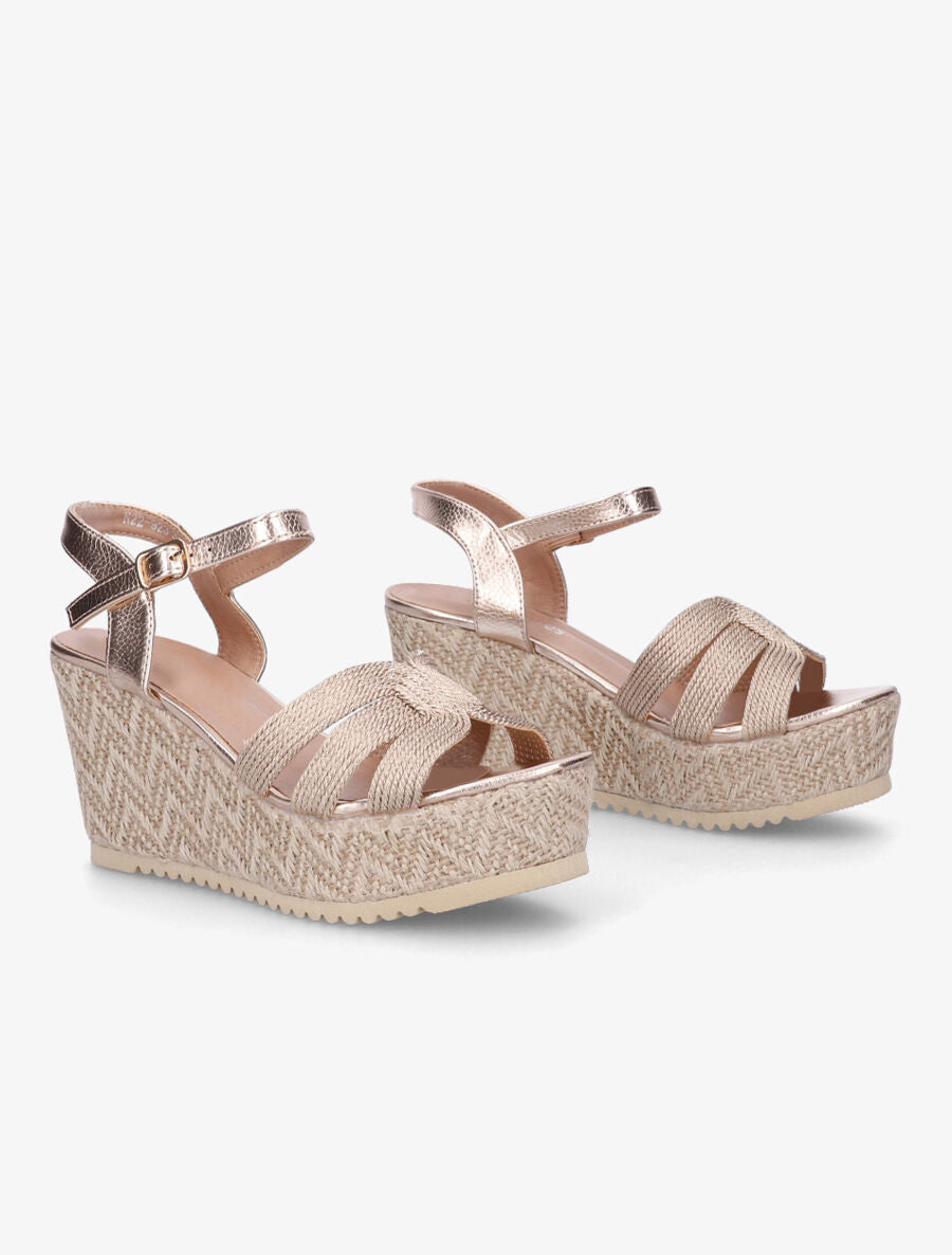 Sandales compensées en simili et tissu - Rose gold - 4