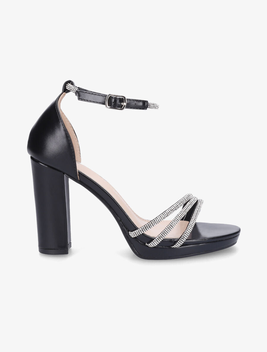 Sandales à talon haut et strass en simili - Noir - 1