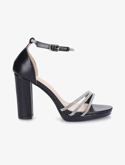 Sandales à talon haut et strass en simili - Noir - 1