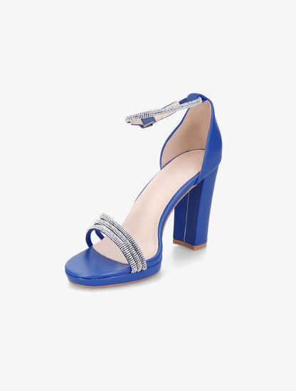 Sandales à talon haut et strass en simili - Bleu électrique - 3