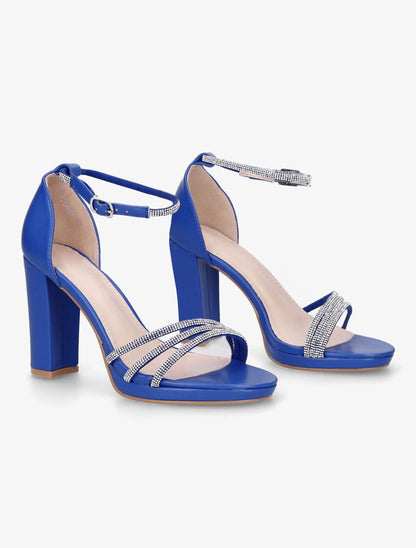Sandales à talon haut et strass en simili - Bleu électrique - 4