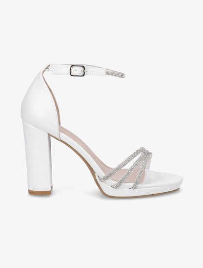 Sandales à talon haut et strass en simili - Blanc - 1