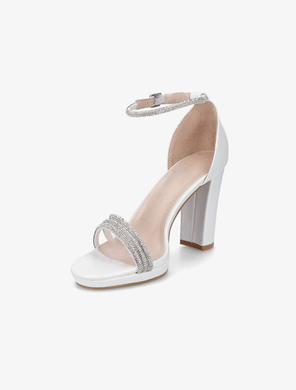 Sandales à talon haut et strass en simili - Blanc - 3